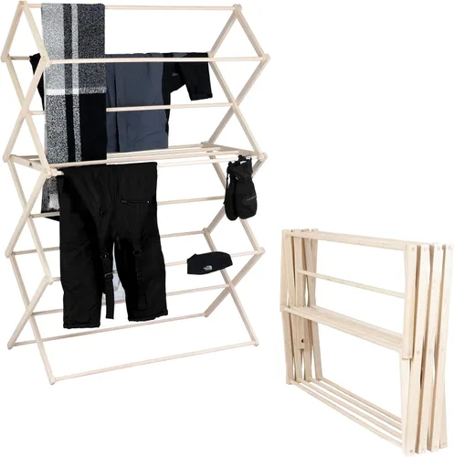 Vista 11 de Tendedero de Secado de Ropa: Tendedero de Lavandería de Madera Dura de Arce Macizo para Suéteres, Blusas, Lencería y Más, Tendedero de Secado
