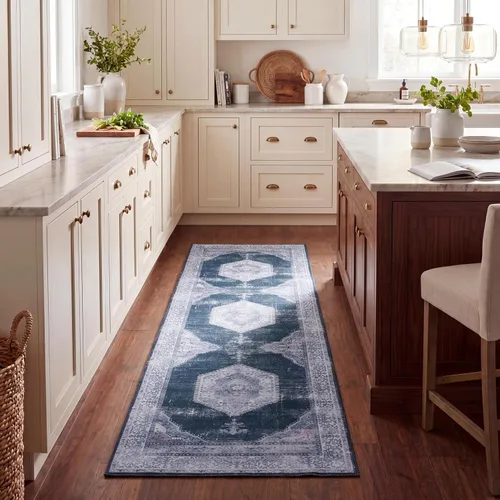 Vista 5 de SAFAVIEH Tucson Collection - Alfombra lavable de 2 pies 6 x 8 pies, color negro y beige, antideslizante, ideal para zonas de alto tráfico en sala