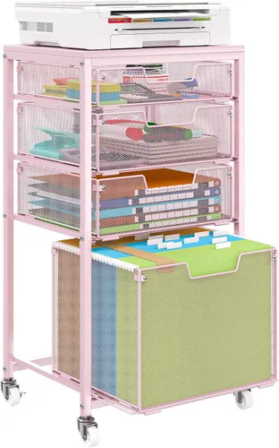 Vista 8 de Sbanmao - Carrito de Archivos Rodante con 4 Cajones de Almacenamiento, Archivador para Hogar y Oficina, Organizador de Carpetas Colgantes con Ruedas