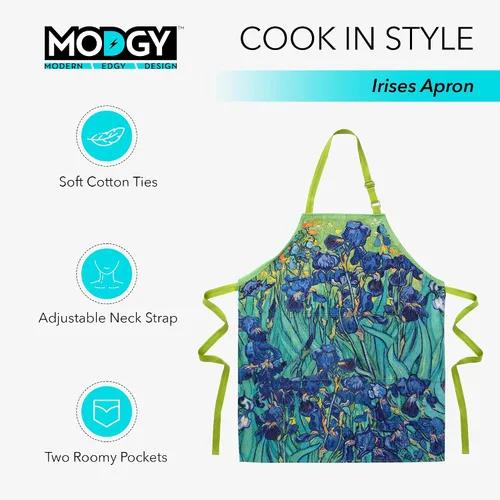 Vista 4 de MODGY Delantal con bolsillos para mujer, algodón, hornear, cocinar, Van Gogh Irises