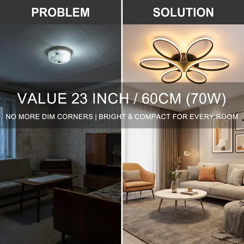 Vista 5 de Moderna lámpara LED de techo, 23 pulgadas, 70 W, con control remoto/aplicación, lámpara de montaje empotrado regulable para sala de estar, comedor