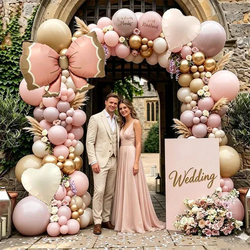 Vista 6 de Dusty Pink Beige Balloon Arch Kit Double Stuffed Blush Cream Gold Latex Balloons Pink Brown Neutral Tan Balloon Garland Perfect for Boho Baby Shower