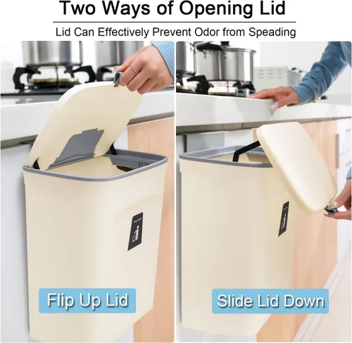 Vista 3 de Tiyafuro Cubo de compost de cocina de 2.4 galones para encimera o debajo del fregadero, cubo de basura pequeño colgante con tapa para armario, baño