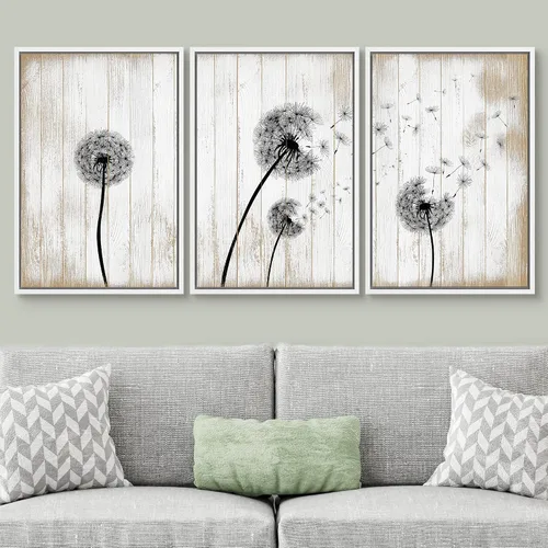 Vista 336 de SIGNWIN Lienzo enmarcado para pared, juego de arte de collage de hojas transparentes en blanco y negro, ilustraciones de naturaleza silvestre, arte