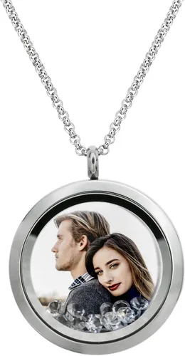 Vista 4 de Dreambell Personalized Custom Picture Text Engrave Clear Crystal 30mm Round Pendant Living Memory Floating Locket Chain Women Jewelry Necklace