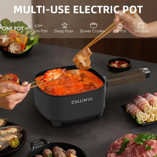 Vista 3 de Olla Caliente Eléctrica de 2L con Vaporera, Olla Eléctrica Portátil con Revestimiento Antiadherente de Titanio Mejorado para Dormitorio, Oficina