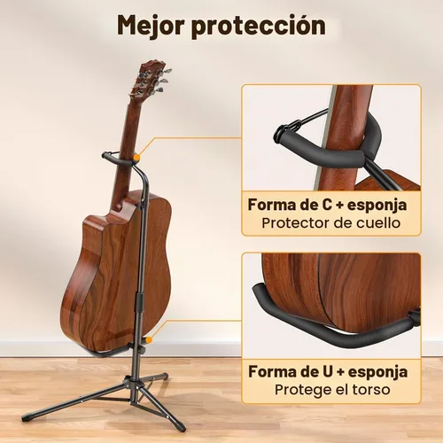 Vista 6 de New Bee Paquete de 2 soportes para guitarra, soporte de guitarra plegable