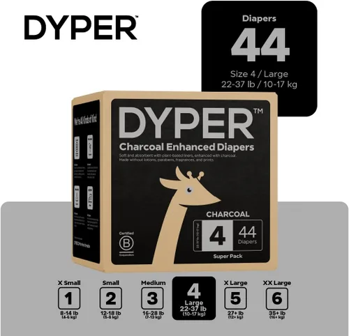 Vista 2 de DYPER - Pañales desechables para bebé de carbón mejorado para día y noche - Hechos con ingredientes a base de plantas* e honestos, hipoalergénicos