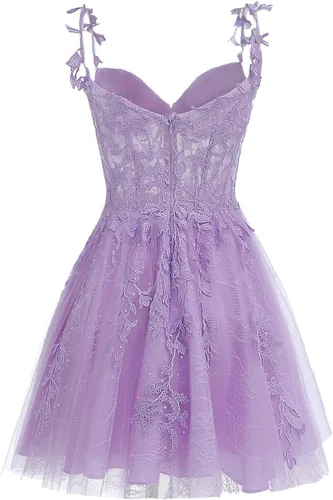Vista 2 de SYYS Vestido de fiesta corto de tul floral con apliques de encaje de diamantes de imitación 2024 ilusión SYYS349, EsmeraldaSólidos