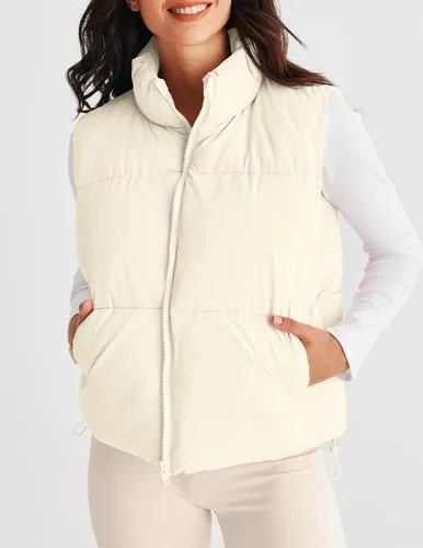 Vista 2 de MEROKEETY Chaleco acolchado para mujer, cuello alto, con cremallera, sin mangas, con bolsillos