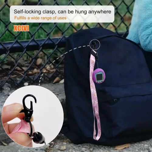 Vista 6 de Funda de silicona, cordón y película protectora de pantalla para máquina de juegos interactiva virtual Tamagotchi Uni (rosa)