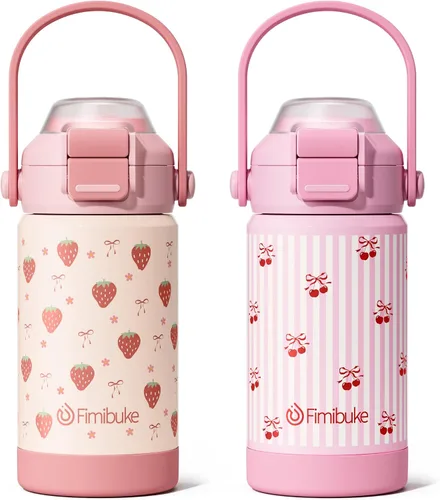 Vista 18 de Botella de agua aislada para niños con pop-open pajita y pico 2-en-1, botella de agua aislada de 14 onzas para niños, botella de acero inoxidable