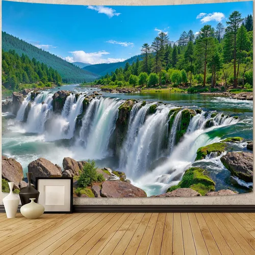Vista 35 de Zussun Tapiz de Bosque Natural de Montaña Tapiz Verde de Pino Luz Solar Selva para Dormitorio Estético Planta Paisaje de Montaña Tapices Pequeños