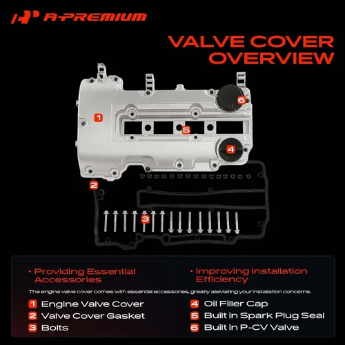 Vista 6 de A-Premium Cubierta de válvula de motor de aluminio mejorada con junta, pernos y tapa de llenado de aceite compatible con Chevrolet Cruze 2011-2016