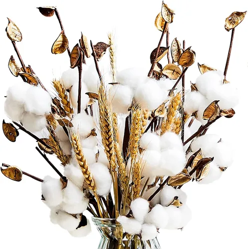 Vista 7 de Tallew 24 piezas de flores de algodón artificial de 17.7 pulgadas, tallos de algodón artificial con tallos de trigo seco en la cabeza, ramo de trigo