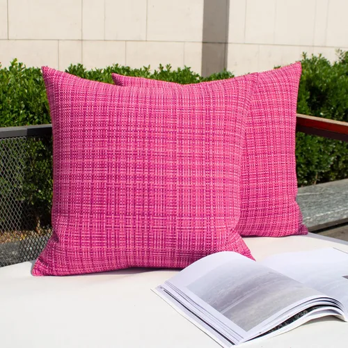 Vista 30 de Kevin Textile - Juego de 2 fundas de almohada decorativas para exteriores, impermeables, para jardín, patio, tienda de campaña, sofá, de 16 x 16