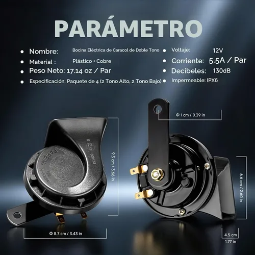 Vista 5 de Bocina de coche de 12 V, paquete de 4, bocina eléctrica súper fuerte negro (4 Pcs Black Car Horn)