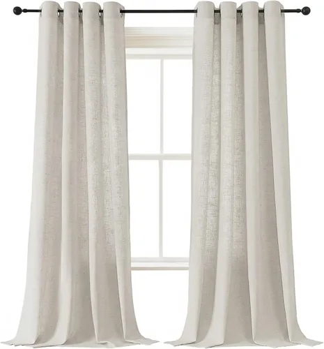 Vista 8 de H.VERSAILTEX - Cortinas de lino de 63 pulgadas de largo, juego de 2 paneles, cortinas de campo completamente filtradas de luz para privacidad