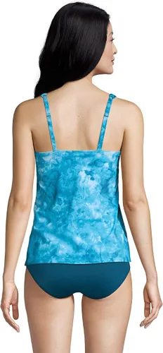 Vista 2 de Lands' End Traje de baño tankini largo resistente al cloro con cuello cuadrado con aros y tirantes ajustables para mujer