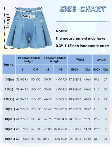 Vista 3 de Happy Cherry Pantalones cortos de mezclilla de verano para niña, pierna ancha, lindos pantalones de enfriamiento de 1-13 años
