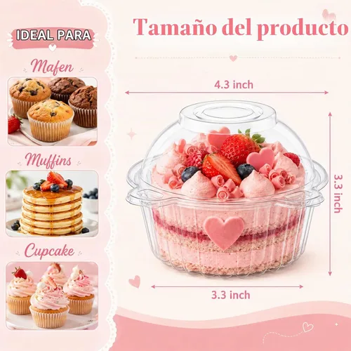 Vista 2 de Bekith Paquete de 150 recipientes individuales para cupcakes, soporte de plástico para cupcakes con tapa, cajas individuales para cupcakes