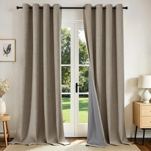 Vista 15 de Joydeco Cortinas opacas de 72 pulgadas de largo, 2 paneles burg, cortinas de oscurecimiento de habitación para dormitorio, cortinas térmicas Negro