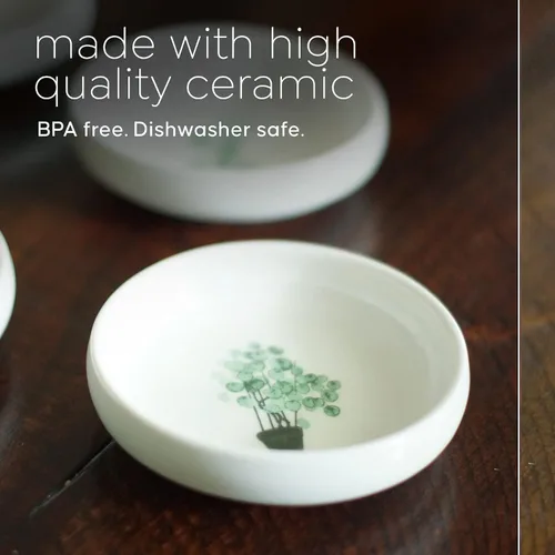 Vista 3 de Juego de 4 platos de cerámica para anillos, soporte para anillos o plato de baratija a granel con diseño decorativo de plantas, decoración de baño