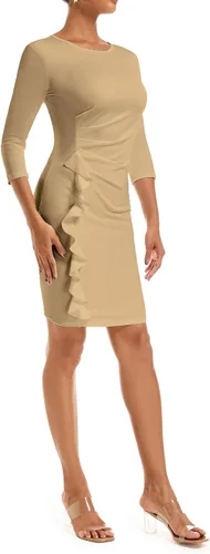 Vista 4 de vunahzma Vestidos de iglesia para mujer, manga 34, entallado, con volantes, vintage, vestido de tubo para el trabajo