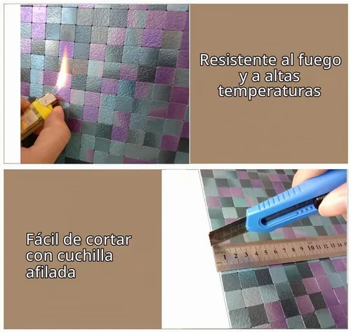 Vista 3 de XUANINY Azulejo autoadhesivo de metal para salpicaduras, azulejo despegar y pegar para cocina con superficie de aluminio cepillado