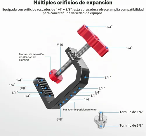 Vista 2 de Soporte para cámara de escritorio con abrazadera C, abrazadera en C de mesa de aluminio con rosca de 1/4 de pulgada 3/8 pulgadas, soporte DSLR