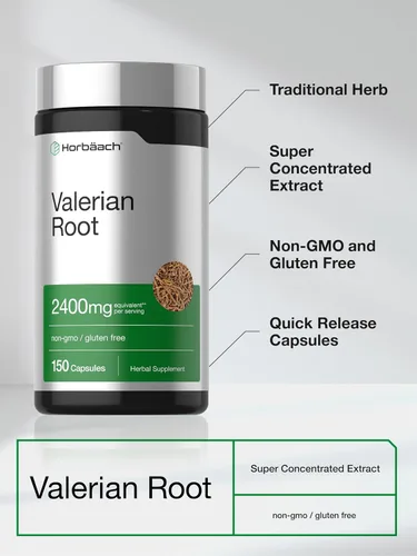 Vista 4 de Horbäach Cápsulas de raíz de valeriana 150 unidades Suplemento de extracto Sin OMG, sin gluten