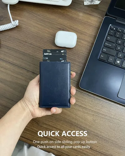 Vista 2 de POSKOU Pop Up Credit Card Holder Wallet for Men RFID Blocking Smart Slim Metal Minimalist Card Wallet
