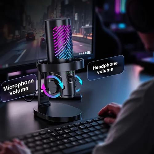 Vista 8 de tenlamp Micrófono USB para juegos para transmisión y podcast, control