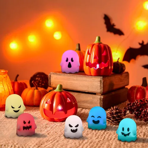 Vista 6 de Wondise Velas parpadeantes sin llama de Halloween con control remoto y temporizador, velas de té que cambian de color, velas LED espeluznantes
