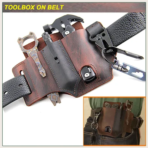 Vista 5 de Funda multiherramienta para cinturón organizador de bolsillo EDC de cuero por LIPOUD