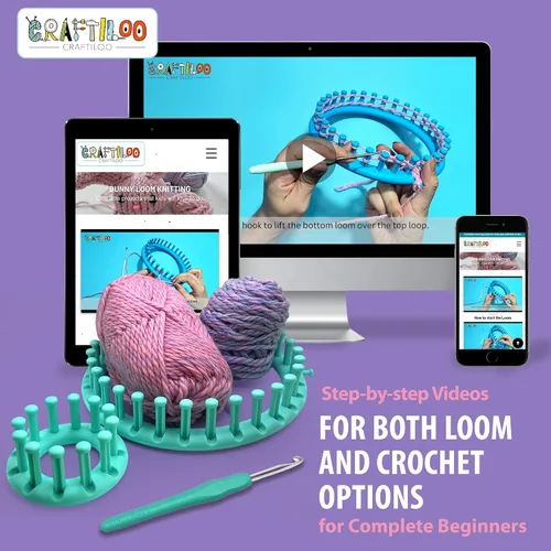 Vista 3 de CRAFTILOO Kit de Telar para Tejer y Ganchillo para Niños Kit de Ganchillo para Principiantes Kit de Tejer para Principiantes Telar de Tejer Kits