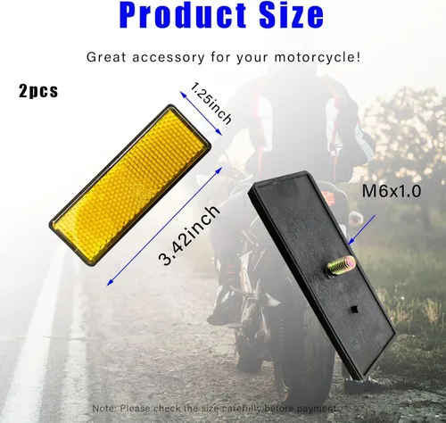 Vista 2 de Dickno 2 PCS reflectores de motocicleta M6 x 1.0, reflector de advertencia reflectante de montaje con tornillo de plástico, reflectores universales