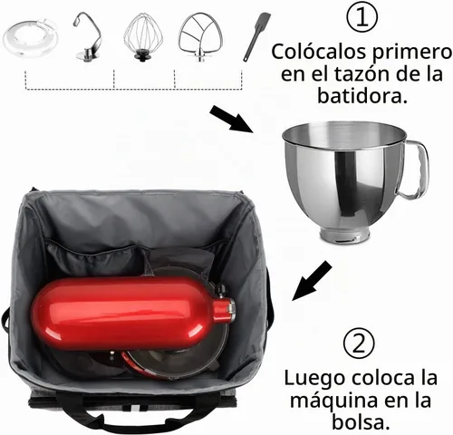 Vista 4 de BAGLHER Funda de mezclador de cocina resistente para batidoras de 4.5 a 5 cuartos de galón, funda de transporte 2 en 1 de hombro y mano con Gris