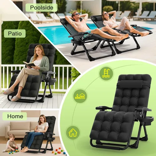 Vista 6 de Suteck Silla de gravedad cero, sillas reclinables de camping, sillón Negro clásico
