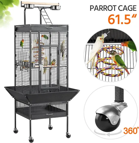 Vista 2 de Topeakmart Jaula grande para pájaros de loro de 61.5 pulgadas, selección de hierro forjado, color negro