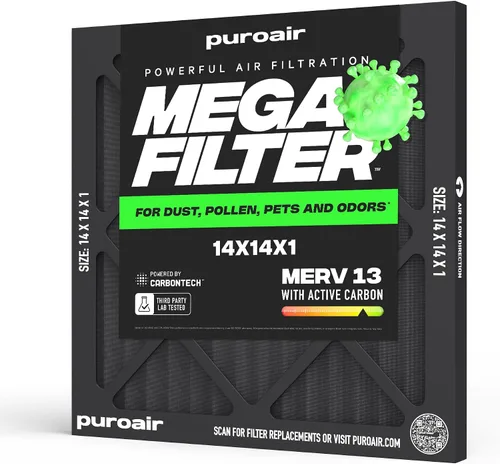 Vista 14 de PuroAir Filtro Mega - Filtro de aire de 12x12x1 MERV 13 para el hogar con carbón activado - Filtros alérgenos, caspa de mascotas, humo, polvo