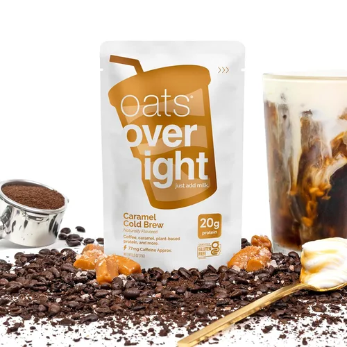 Vista 8 de Oats Overnight - Caramel Cold Brew - Vegano, 0.71 oz de proteína, batido de desayuno alto en fibra, 65 mg de cafeína, sin gluten, avena sin OMG
