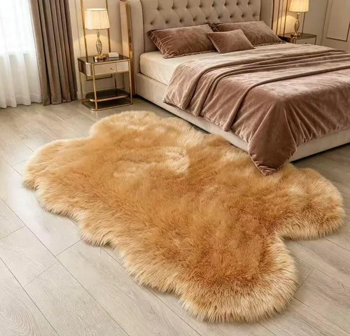 Vista 45 de Alfombra de piel sintética de 2 x 6 pies, color beige, lavable a máquina, súper suave, esponjosa, alfombra de piel de oveja mullida para dormitorio