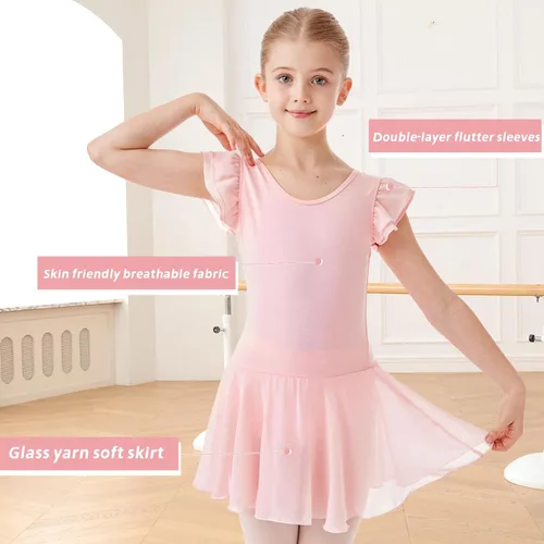 Vista 7 de HiDance Leotardos de ballet para niñas, vestido de baile de bailarina, leotardos de ballet con falda