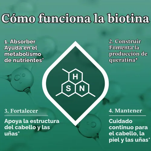 Vista 5 de Suplemento Biotin 0.00017 oz, 120 cápsulas vegetarianas (para el crecimiento del cabello, piel y uñas) Biotina de alta potencia para apoyar