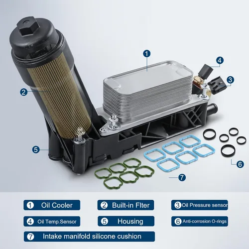Vista 2 de MOSTPLUS Conjunto de adaptador de carcasa de filtro de enfriador de aceite de motor 5184294AE compatible con motor 2011 2012 2013 Dodge Jeep