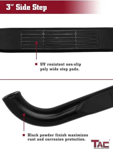 Vista 5 de TAC Barras laterales para camioneta Ford F250 / F350 / F450 / F550 / F550 Super Duty Crew Cab Pickup Truck de 3 pulgadas con rieles de paso negros
