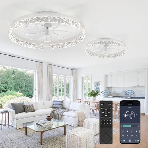 Vista 18 de LEDIARY Ventiladores de techo modernos de 20 pulgadas con luces y control remoto, ventilador de techo regulable de perfil bajo, ventilador de techo