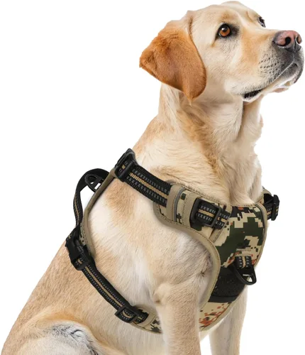 Vista 35 de PUPTECK Arnés táctico sin tirones para perro, tamaño mediano, arnés reflectante ajustable con asa para perro, de fácil control, cómodo y suave