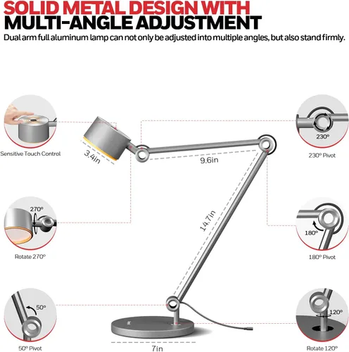 Vista 4 de Honeywell Lámpara LED de escritorio, 01A Sunturalux luz de escritorio para oficina en casa, 4000 K regulable para el cuidado de los ojos, lámpara